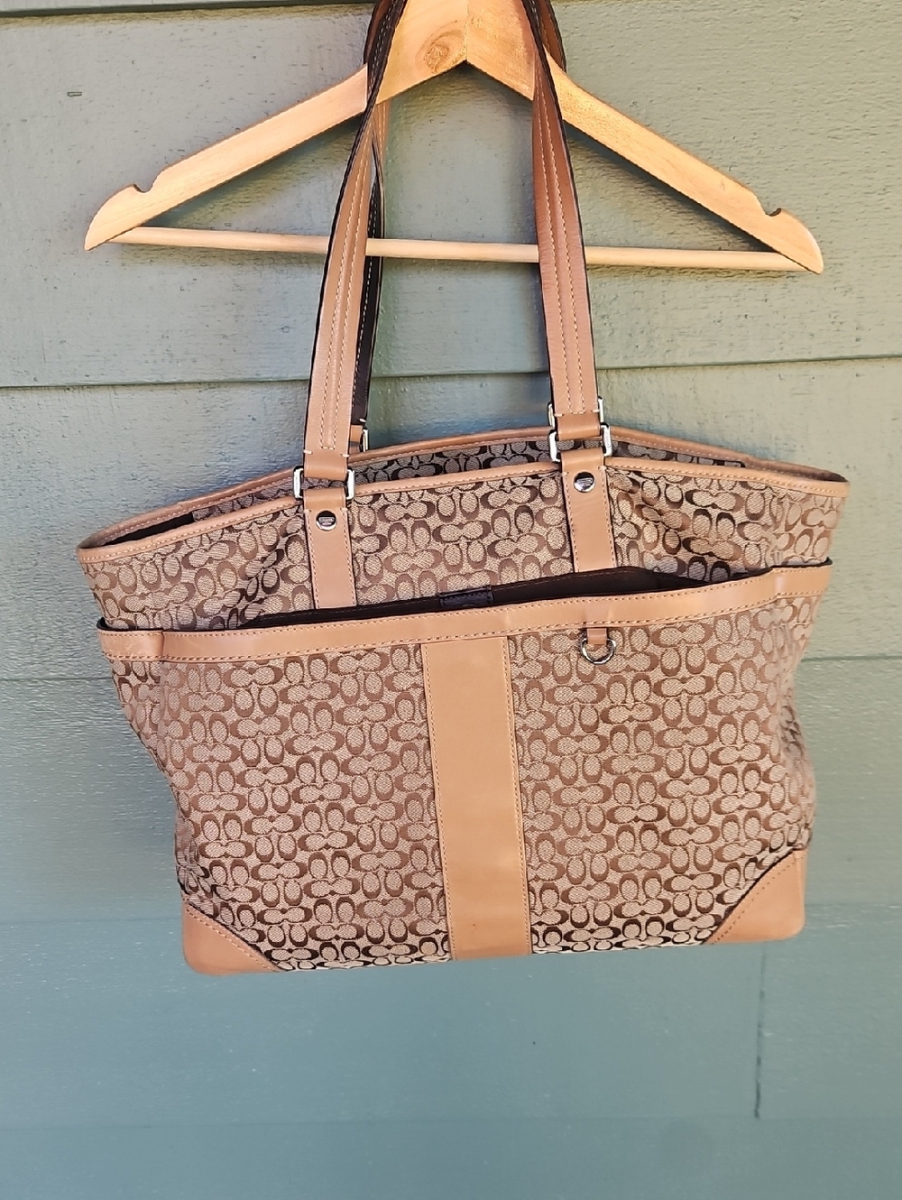 Coach Classic Tan Patterned Tote Bag - Women's Shoulder Handbag
